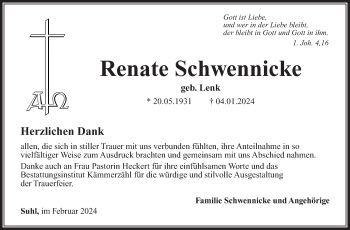 Traueranzeige von Renate Schwennicke von Südthüringer Presse