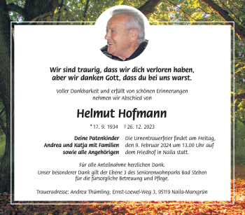 Traueranzeige von Helmut Hofmann von Frankenpost