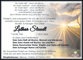 Traueranzeige von Lothar Staudt von Südthüringer Presse