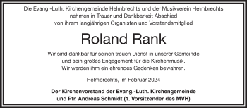 Traueranzeige von Roland Rank von Frankenpost