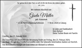 Traueranzeige von Gisela Müller von Neue Presse Coburg