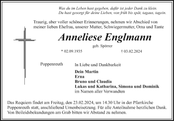 Traueranzeige von Anneliese Englmann von Frankenpost