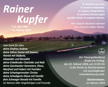 Traueranzeige von Rainer Kupfer von Südthüringer Presse