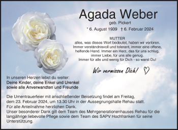 Traueranzeige von Agada Weber von Frankenpost