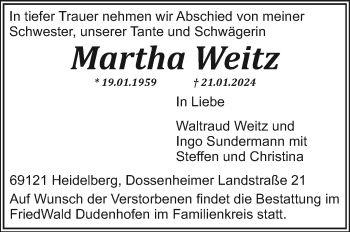 Traueranzeige von Martha Weitz von Neue Presse Coburg