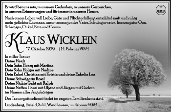 Traueranzeige von Klaus Wicklein von Südthüringer Presse