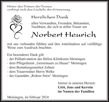 Traueranzeige von Norbert Heurich von Südthüringer Presse