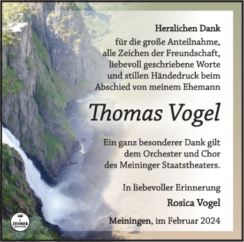 Traueranzeige von Thomas Vogel von Südthüringer Presse