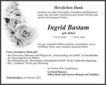 Traueranzeige von Ingrid Bastam von Südthüringer Presse