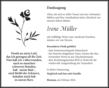 Traueranzeige von Irene Müller von Südthüringer Presse
