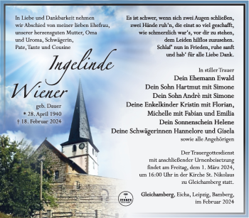 Traueranzeige von Ingelinde Wiener von Südthüringer Presse