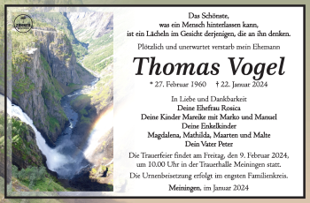 Traueranzeige von Thomas Vogel von Südthüringer Presse
