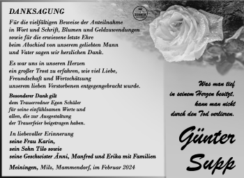 Traueranzeige von Günter Supp von Südthüringer Presse