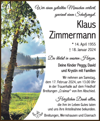 Traueranzeige von Klaus Zimmermann von Südthüringer Presse
