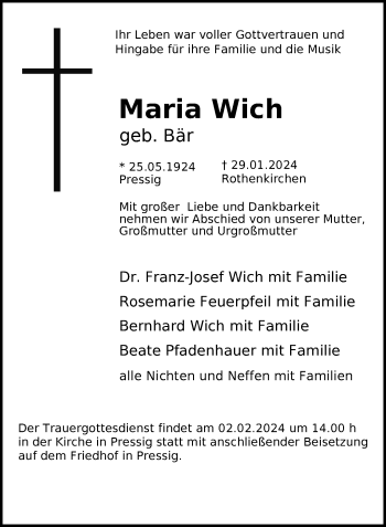 Traueranzeige von Maria Wich von Neue Presse Coburg
