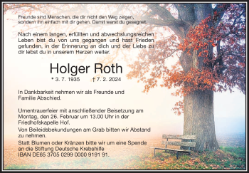 Traueranzeige von Holger Roth von Frankenpost