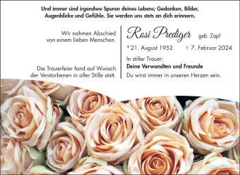 Traueranzeige von Rosi Prediger von Frankenpost