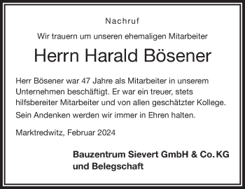 Traueranzeige von Harald Bösener von Frankenpost