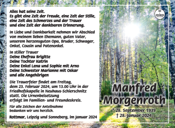 Traueranzeige von Manfred Morgenroth von Südthüringer Presse