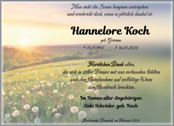 Traueranzeige von Hannelore Koch von Südthüringer Presse