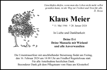 Traueranzeige von Klaus Meier von Frankenpost