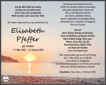 Traueranzeige von Elisabeth Pfeffer von Südthüringer Presse