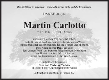 Traueranzeige von Martin Carlotto von Südthüringer Presse