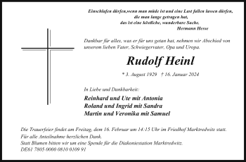 Traueranzeige von Rudolf Heinl von Frankenpost