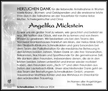 Traueranzeige von Angelika Mickstein von Südthüringer Presse