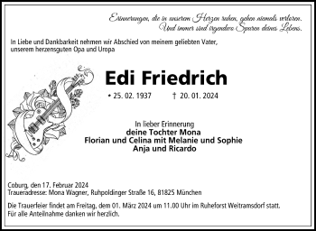 Traueranzeige von Edi Friedrich von Neue Presse Coburg