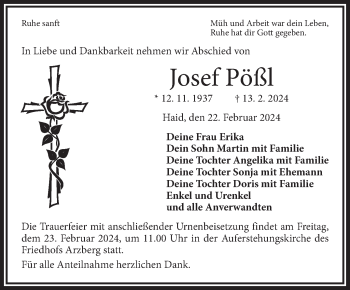 Traueranzeige von Josef Pößl von Frankenpost