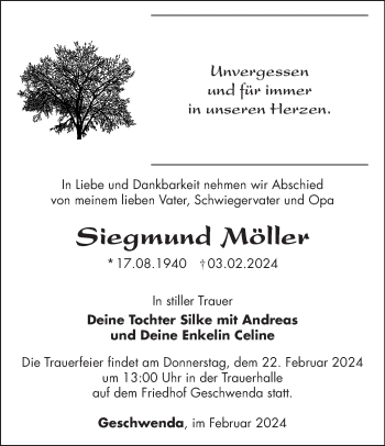 Traueranzeige von Siegmund Möller von Südthüringer Presse