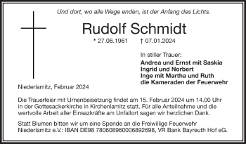 Traueranzeige von Rudolf Schmidt von Frankenpost