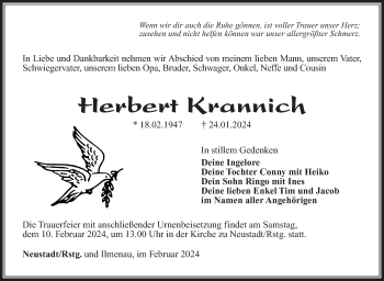 Traueranzeige von Herbert Krannich von Südthüringer Presse