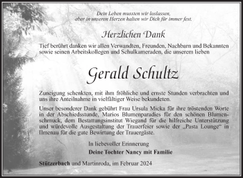Traueranzeige von Gerald Schultz von Südthüringer Presse