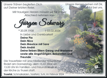 Traueranzeige von Jürgen Schwarz von Südthüringer Presse