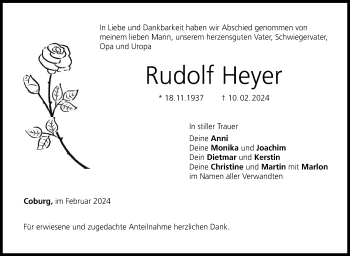 Traueranzeige von Rudolf Heyer von Neue Presse Coburg