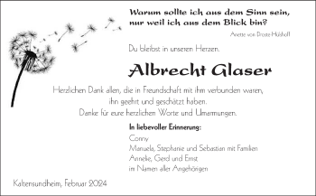 Traueranzeige von Albrecht Glaser von Südthüringer Presse