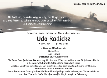 Traueranzeige von Udo Radicke von Frankenpost