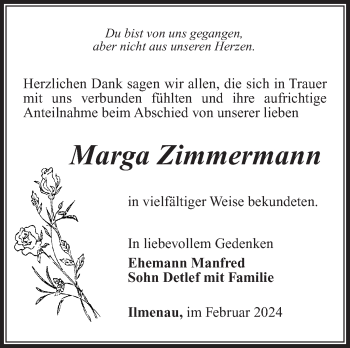 Traueranzeige von Marga Zimmermann von Südthüringer Presse