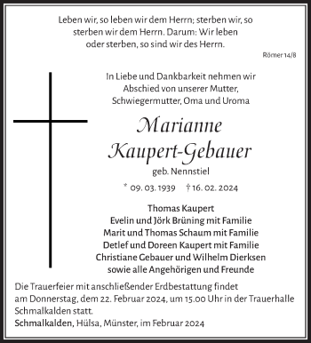 Traueranzeige von Marianne Kaupert-Gebauer von Südthüringer Presse