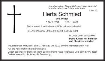 Traueranzeige von Herta Schmied von Frankenpost