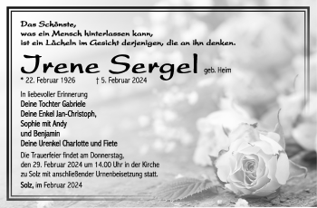 Traueranzeige von Irene Sergel von Südthüringer Presse