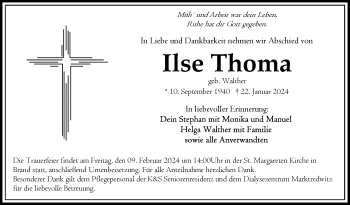 Traueranzeige von Ilse Thoma von Frankenpost