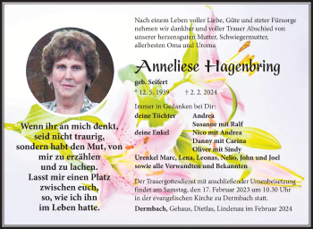 Traueranzeige von Anneliese Hagenbring von Südthüringer Presse
