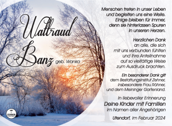 Traueranzeige von Waltraud Banz von Südthüringer Presse