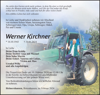 Traueranzeige von Werner Kirchner von Südthüringer Presse