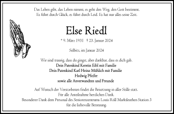 Traueranzeige von Else Riedl von Frankenpost