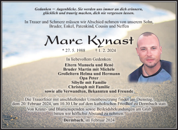 Traueranzeige von Marc Kynast von Südthüringer Presse