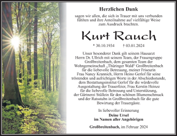Traueranzeige von Kurt Rauch von Südthüringer Presse